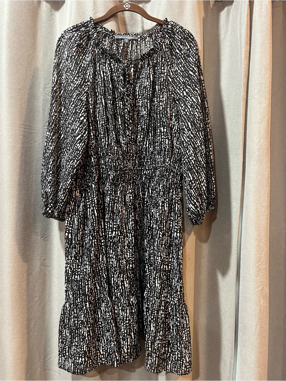 Black & White Printed Midi Dress with Smocked Waist. THIS IS SHEER…